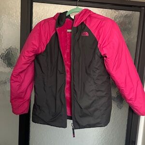 The North Face Pink and Black Hooded Reversable Kids Coat